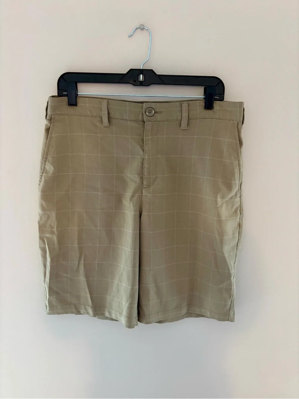 bcg Men’s Tan Windowpane Flat Front Shorts Golf Casual Shorts Size 32